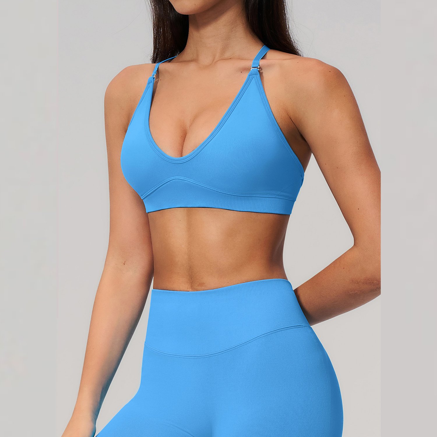 Fabric For Yoga Personalised Fitness Clothing Wear Manufacturer Seamless Spaghetti Straps Bras In Bu...