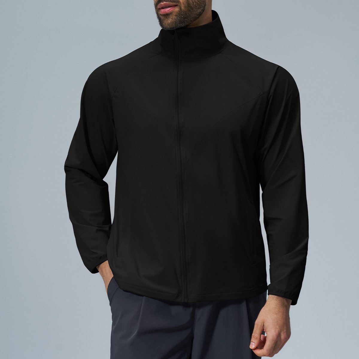 Men’s Skin-Friendly Breathable Water-Resistant Outdoor Sports Jacket with Stand-Up Collar for ...