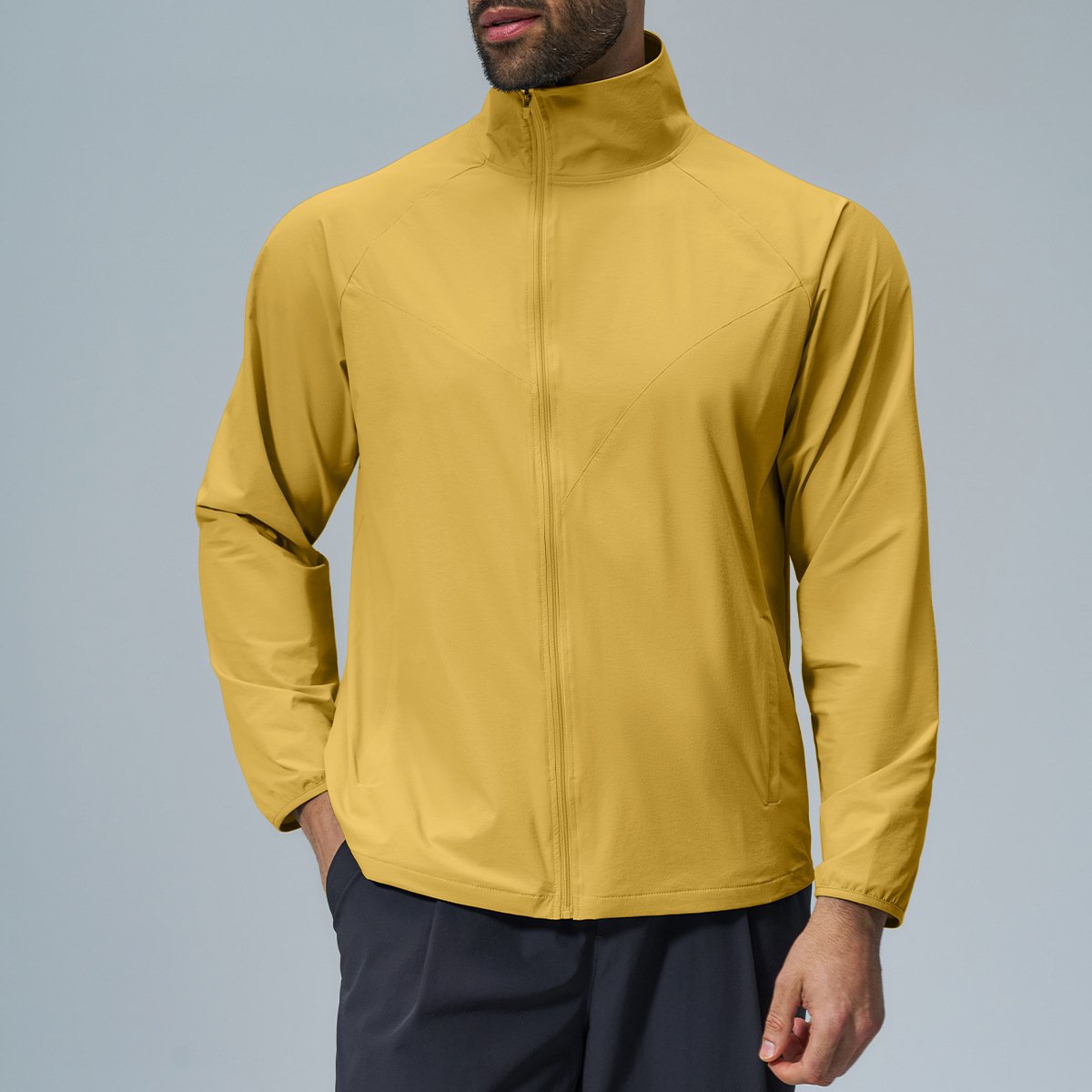 Men’s Skin-Friendly Breathable Water-Resistant Outdoor Sports Jacket with Stand-Up Collar for ...