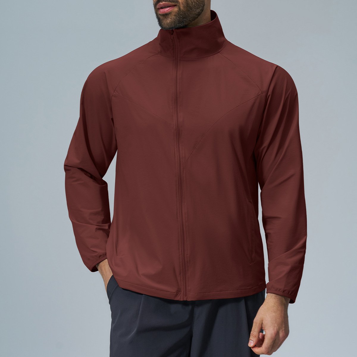 Men’s Skin-Friendly Breathable Water-Resistant Outdoor Sports Jacket with Stand-Up Collar for ...