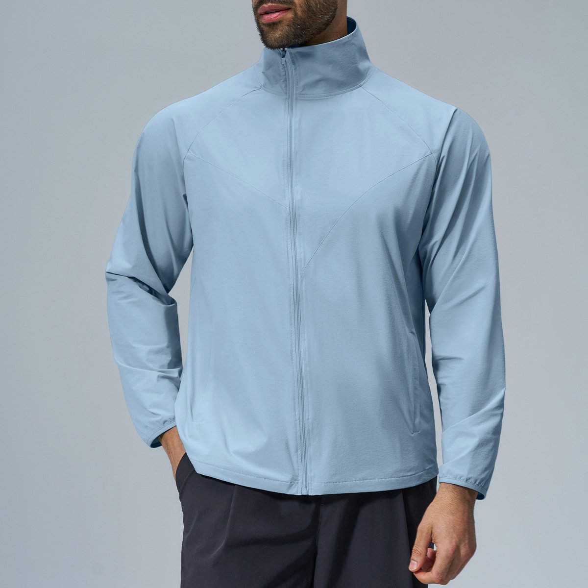 Men’s Skin-Friendly Breathable Water-Resistant Outdoor Sports Jacket with Stand-Up Collar for ...